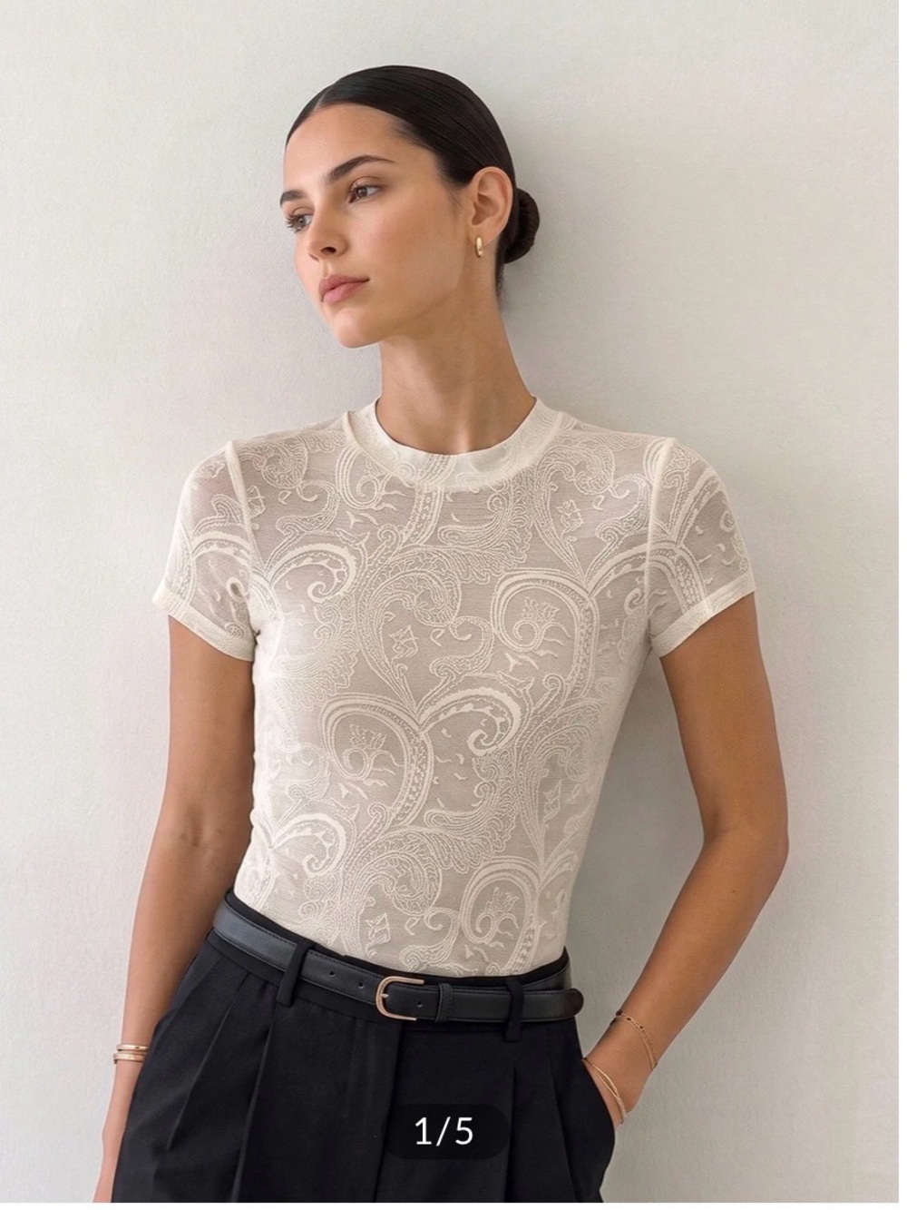 Commense Semi-Sheer Paisley Short Sleeve Top